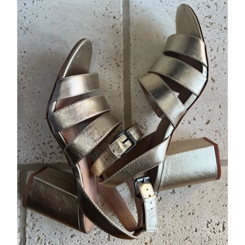 Madewell Women’s Metallic White Gold Bistra 3 Strap Maria Sandals Sz 8 H2158 NIB
